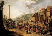 GRAFF, Anton A market in an Italianate harbour with Diogenes in search of an honest man oil on canvas